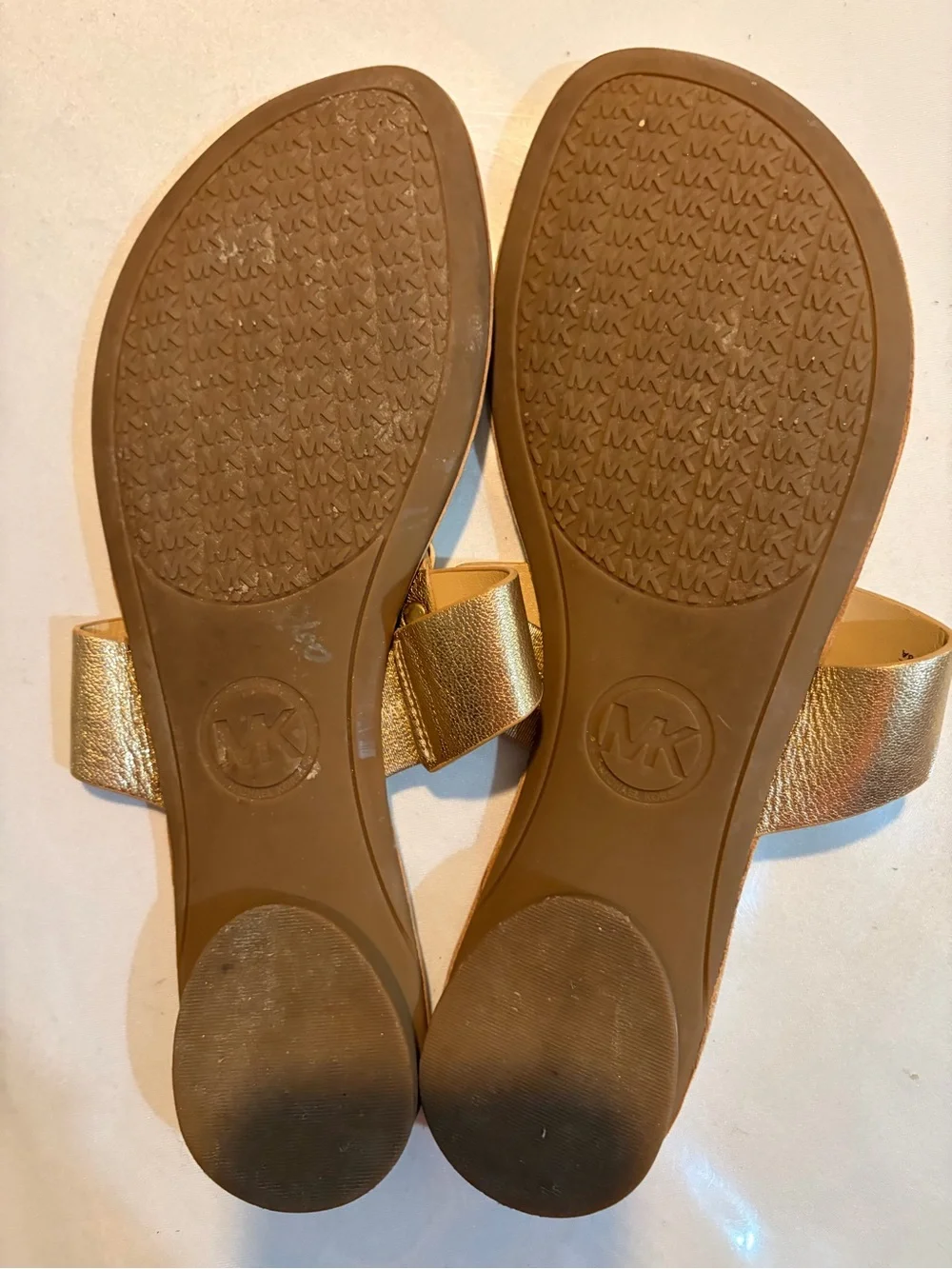 Michael Kors Metallic Gold Logo Toe-Post Sandals